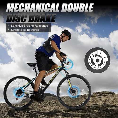 26/27.5" Mountain Bike 21 Speed Bikes for Adults, Men & Women Mountain Bike with High Carbon Steel Frame, All-Terrain Tires, Double Disc Brake and Suspension Fork