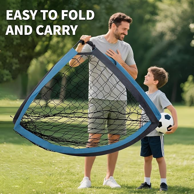 2 Pack Kids Soccer Goal for Backyard Set 9x5FT Portable Pop Up Soccer Net Training Equipment with Soccer Ball, Training Dice Mat, Cones and Carry Bag for Youth Toddler Teams Indoor Outdoor Sport Game