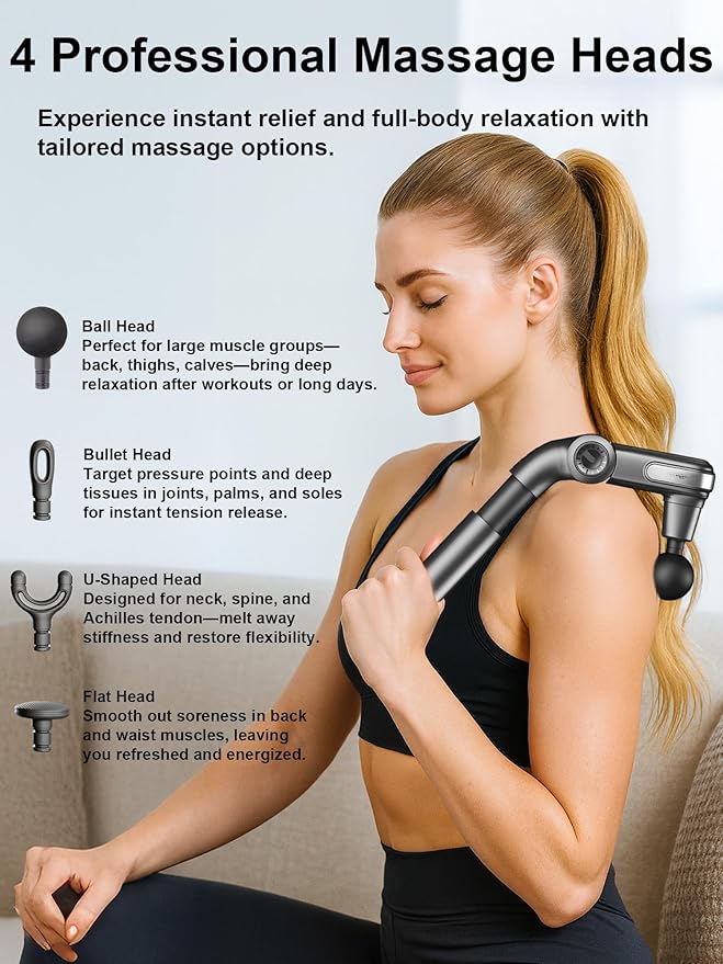 Foldable Massage Gun Deep Tissue with Retractable Handle，Back and Neck Massager for Pain Relief，Handheld Massager for Shoulder Lower Leg Waist– Perfect Gifts for Women, Father, Mother, Friends