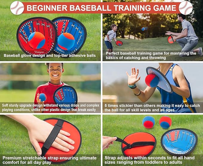 Toss and Catch Ball Game, Kids Toddler Baseball Glove & Catch Ball Toys, Kids Outdoor Games for Family, Toys for Beach Pool Yard Outside, Birthday Gift for Ages 3 4 5 6 7 8-12 (Red-2 Pack)