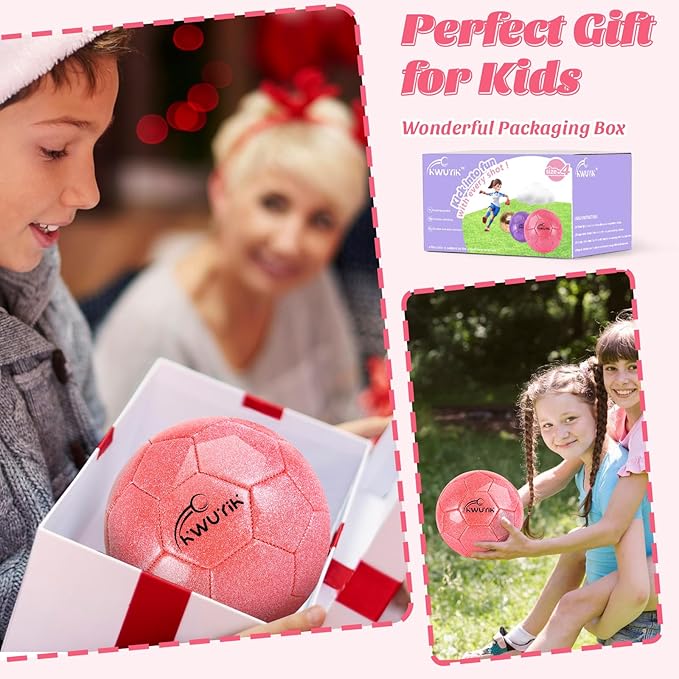 Size 3 4 5 Glitter Pink Gold Purple Soccer Ball Set with Pump Toddler Soccer Ball for Kids Aged 3-6 6-8 8-12 Outdoor Training Ball Youth Practice for Teens Children Boys Girls