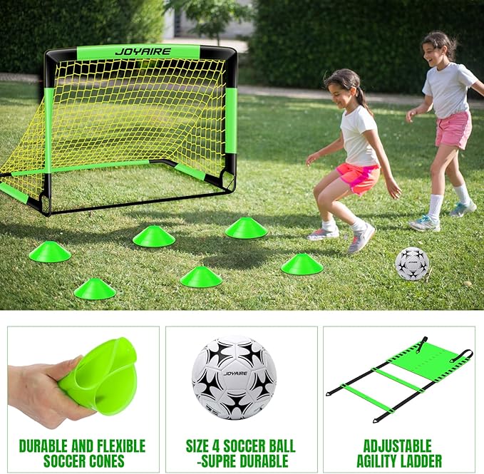 Kids Soccer Goals for Backyard Set, Portable Toddler Soccer Goal 2 of 4x3 ft, 6x4 ft, 7x5 ft, Soccer Training Equipment, Pop Up Soccer Net Kit with Size 4 Soccer Ball, Youth Games, Outdoor Sports Play