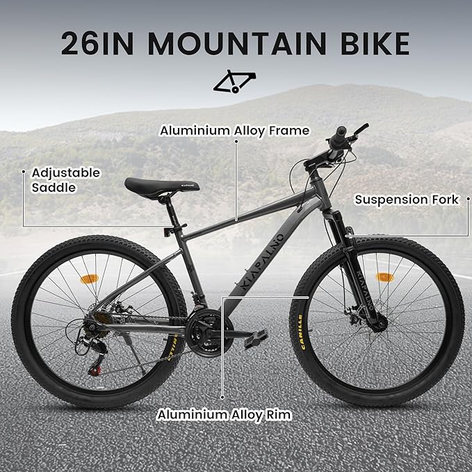 Mountain Bike 24 26 Inch, 21 Speeds Aluminum Frame/High-Carbon Steel Frame, Front Suspension Boys Girls Sport Bike, Adult Teens Bicycle for City Commuters, Summer Ride and Short Trip Camping