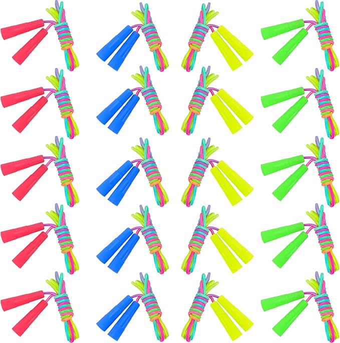 Kids Jump Rope,20 Pack Rainbow Jump Rope Set,7.2 Ft Adjustable Skipping Rope,Durable Jump Ropes with Plastic Handles,Vibrant Jumping Ropes for Outdoor Fun Exercise Fitness Activity Party Favors(20)