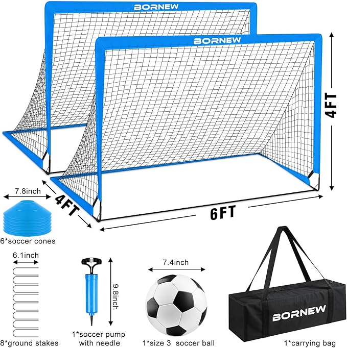 Kids Soccer Goal for Backyard Set - 2 Set of 6X4 / 4X3 ft Toddler Soccer Nets Training Equipment, Soccer Ball, Pop Up Portable Soccer Set for Kids and Youth Games and Training Goals Ages 3-16 Gift