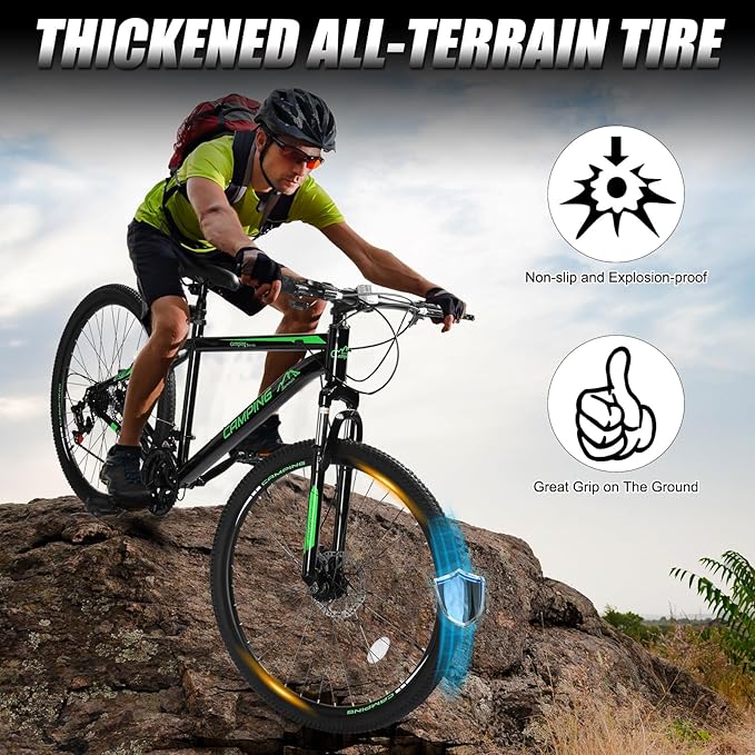 Ktaxon Mountain Bike 24/26/27.5 Inch Men & Women Mountain Bike with 21-Speed Adult Bikes, Double Disc Brake, Suspension Fork and High Carbon Steel Frame