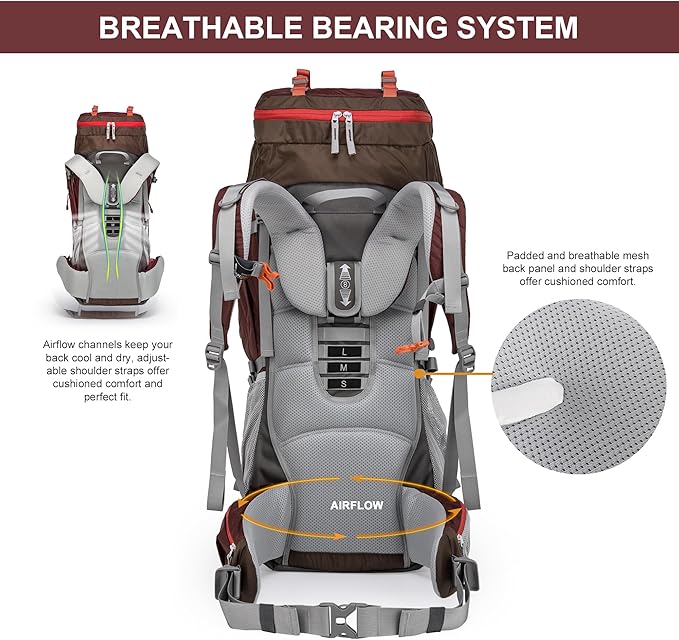 MOUNTAINTOP 70L Internal Frame Backpack Camping Backpacking Hiking Backpack for Men Women with Rain Cover