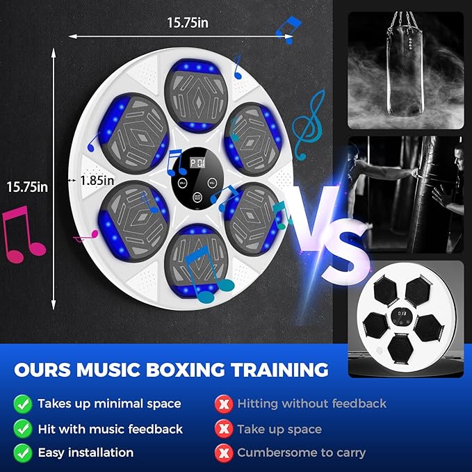 Music Boxing Machine, Boxing Wall Mount Machine for Kids Adult, Bluetooth Smart Boxing Traineing Machine with Boxing Gloves, Boxing Workout Equipment Target for Home, Office, Gym (Upgrade)