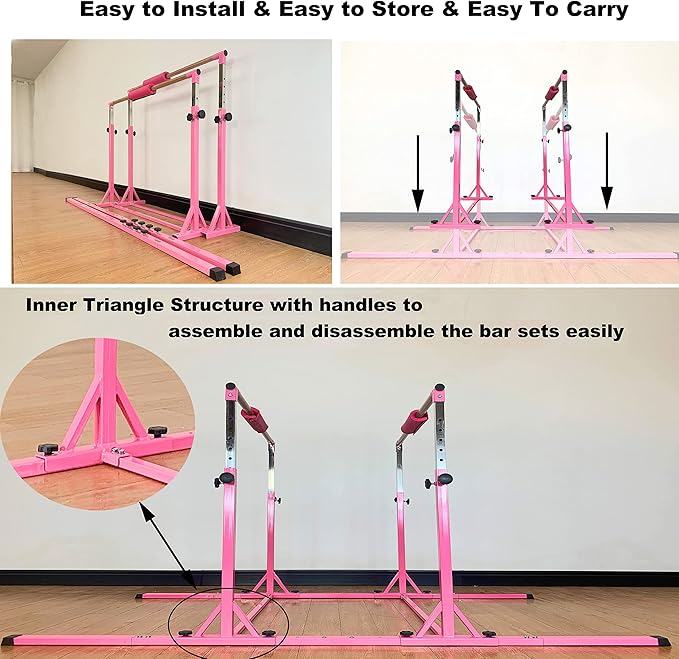 MARFULA Gymnastics Double Horizontal Bars 3Play Parallel Bars Uneven Bars Gymnastics Training Kip Bar with 304 Stainless Steel Regulating Arms & Fiberglass Rail for Indoor Outdoor Home Club Use