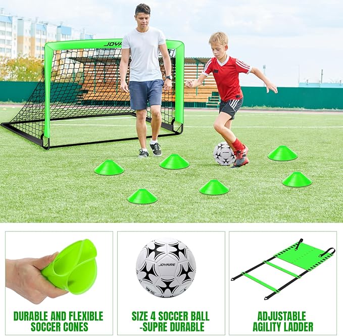 Kids Soccer Goals for Backyard Set, Portable Toddler Soccer Goal 2 of 4x3 ft, 6x4 ft, 7x5 ft, Soccer Training Equipment, Pop Up Soccer Net Kit with Size 4 Soccer Ball, Youth Games, Outdoor Sports Play