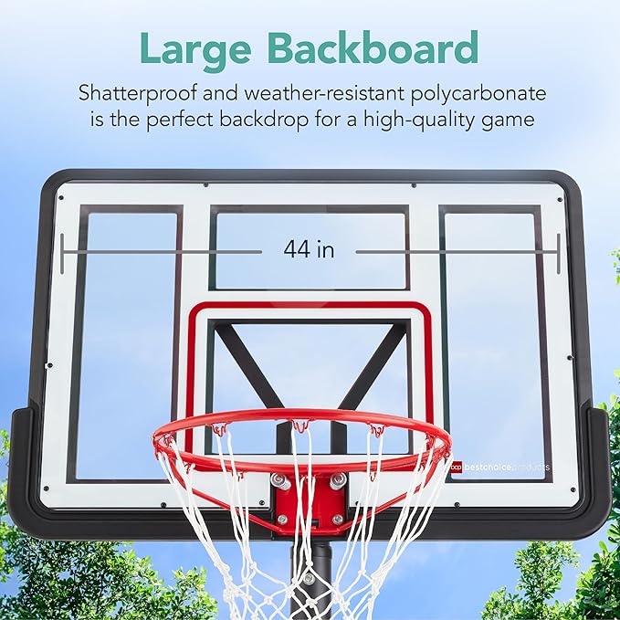Best Choice Products 10ft Regulation Basketball Hoop, 7.5-10ft Height Adjustable Outdoor Goal w/Shock Absorbent Rim, Base Gel, 2 Wheels