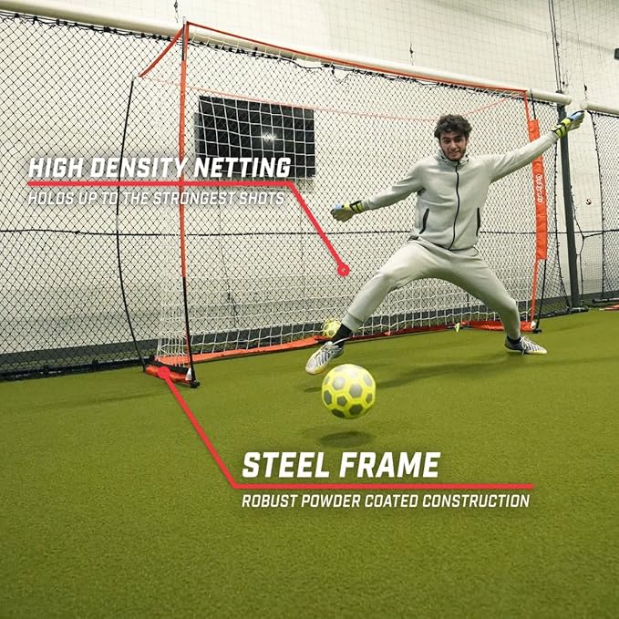 GoSports ELITE Futsal Soccer Goal - 3 M x 2 M Size, Foldable Bow Type Frame and Net - Play & Train Like The Pros, Includes Carry Bag and Agility Cones