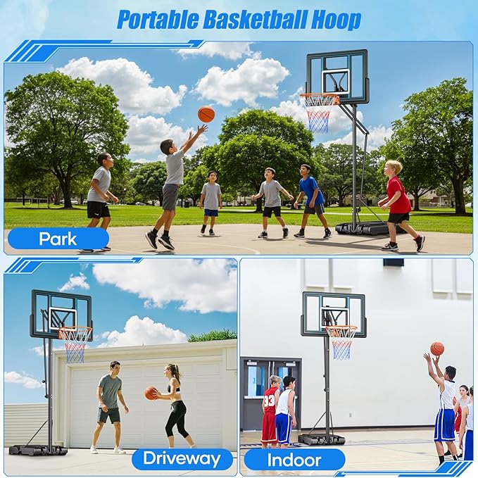 Asbest 44" Portable Basketball Hoop Outdoor | 5.5-10ft Stepless Adjustable Height Basketball Goal System for Driveway, Backyard, for All Ages