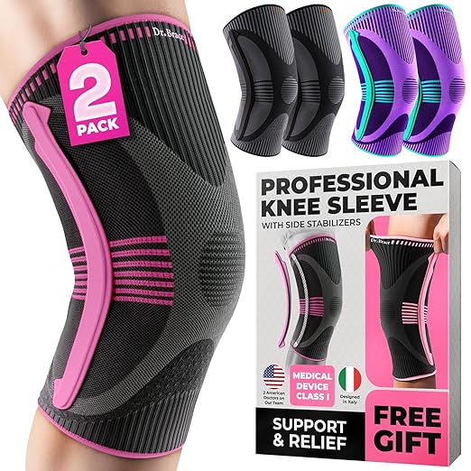 DR. BRACE ELITE Knee Brace with Size Stabilizer (2 Pack) Knee Brace for Women & Men, Workout, Sports, Daily Knee Compression Sleeve for Maximum Knee Pain Support & Fast Recovery (Orion, Small)