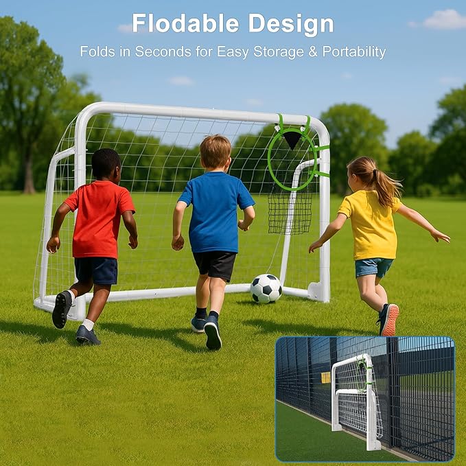 MOPHOTO 6x4/8x6/10x6.5/12x6/16x7ft Soccer Goals for Backyard, Foldable Steel Soccer Goal with 6 Cones, Weatherproof Soccer Goal for Teens/Adults Practice Training