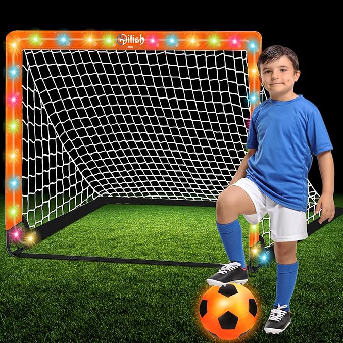 Kids Soccer Goals Set for Backyard - Portable Pop Up Light Soccer Net for Toddler Age 3-5 6-8 8-10 10-12 and Glow in The Dark Ball - Youth Target Soccer Games Sports Gift for Outdoor, 4 x3Ft