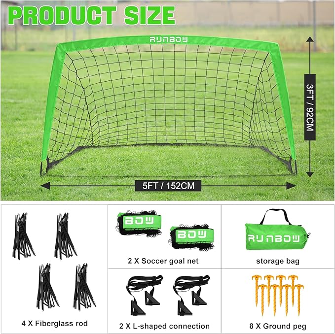 RUNBOW 5x3 ft Portable Kids Soccer Goal for Backyard Practice Soccer Net with Carry Bag