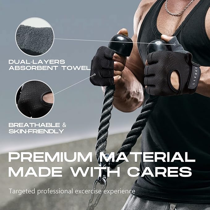 LIFECT Essential Breathable Workout Gloves, Weight Lifting Fingerless Gym Exercise Gloves with Curved Open Back, for Powerlifting, Women and Men, Size : Large