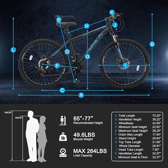 Ktaxon Mountain Bike 24/26/27.5 Inch Men & Women Mountain Bike with 21-Speed Adult Bikes, Double Disc Brake, Suspension Fork and High Carbon Steel Frame