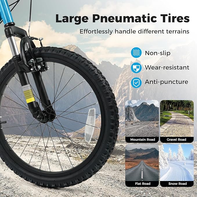 Goplus Mountain Bike, 20/24 Inch Kids Bicycle w/ 6-Speed Drivetrain, Suspension Fork, Dual Brakes, Adjustable Seat, Outdoor Cycling Children City Bike for Boys Girls