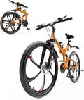 26 inch Folding Mountain Bike, Carbon Steel Frame and 21 Speed, Double Disc Brake and Dual Suspension Folding Bike for Adults/Men/Women, Easy Assembly Bicycle(Black/Green/Orange)