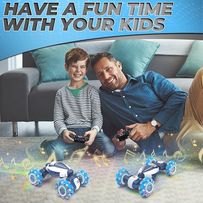 Gesture Sensing RC Stunt Car - Boys Toys Age 6-12, 360° Rotating 4WD Hand Controlled Remote Control Twist Car with Light & Music, Cool Birthday Presents and Ideas Gifts for Kids Age 7 9 10 11 12 yr