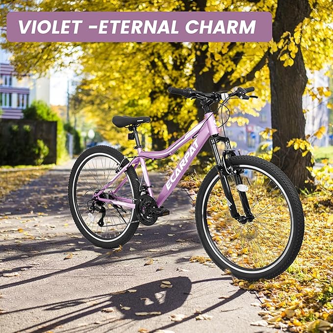 24 26 Inch Women Girls Mountain Bike, Disc/V Brakes 21 Speeds Women Bike, Sturdy Steel Frame and Suspension Fork, Stylish Adult and Teens Bicycle for Urban Trail Snow Commuter
