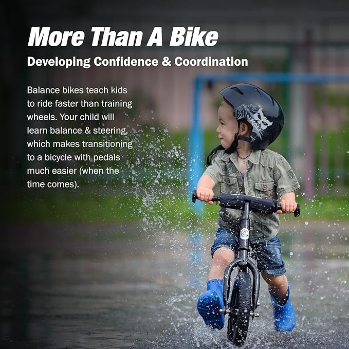Strider 12” Sport Bike - No Pedal Balance Bicycle for Kids 1 to 4 Years - Includes Safety Pad, Padded Seat, Mini Grips & Flat-Free Tires - Tool-Free Assembly & Adjustments