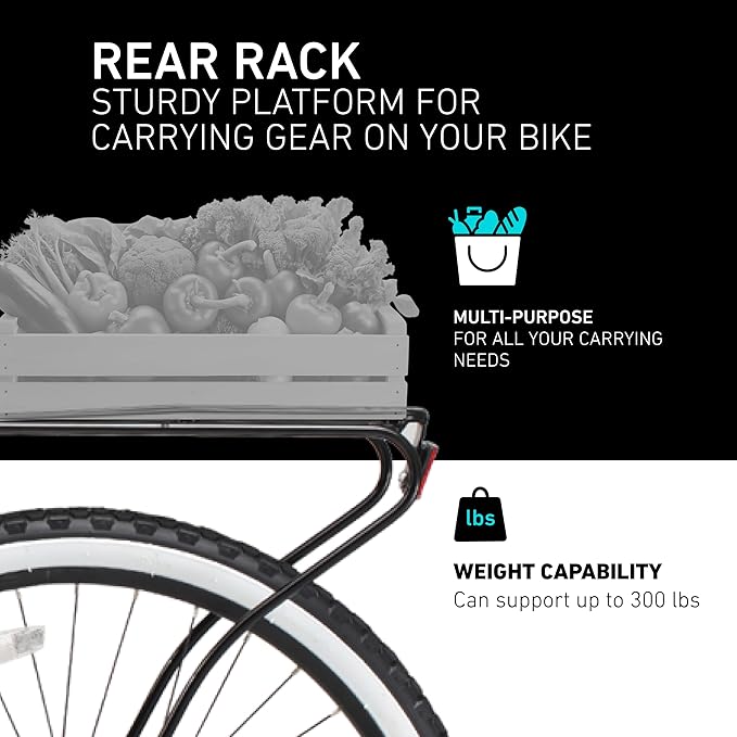 sixthreezero Around The Block Men's Beach Cruiser Bike, Hybrid Bicycle with Rear Rack