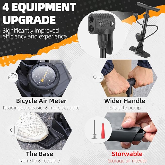 Bike Floor Pump, Bikes Pump with Gauge,Bicycle Air Pump with High Pressure 160 Psi, BikeTire Pump with Presta Schrader Valves，Portable Hand Pump Bike, Fits Road Bikes MTB E-Bike, Ball