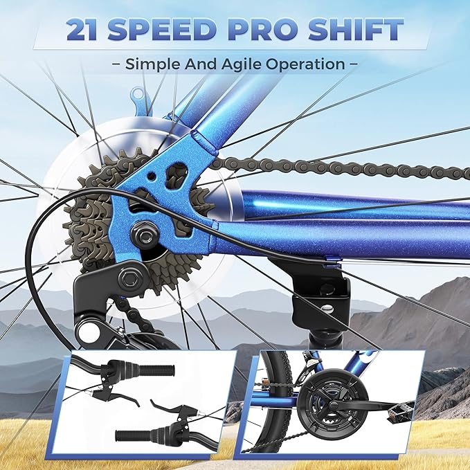 Beterland 26 Inch Mountain Bike, 1/7/21 Speed Comfort Bike wth Dual V Rakes, Bikes for Adults with Front Suspension and High Carbon Steel Frame, Bicycle with Adjustable Ergonomic Seat