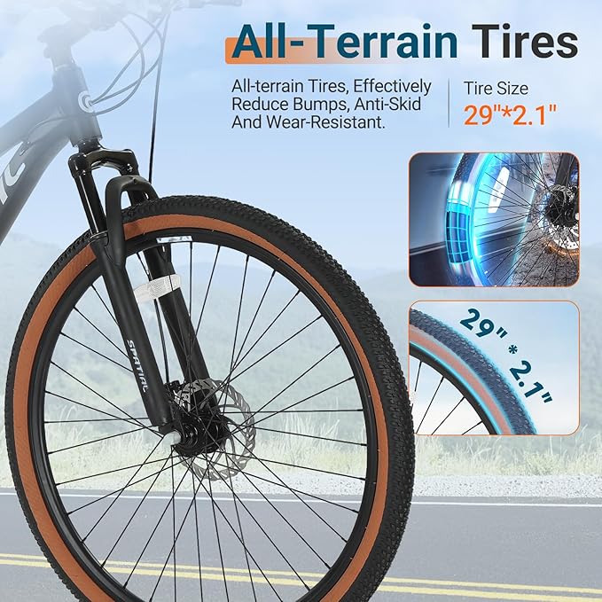 SPATIAL Mountain Bike, 24/26/27.5/29 inch Outdoor Cycling Bike,21/8 Speed Lightweight Aluminum Frame | Dual Disc Brakes,Adjustable Ergonomic Seat for Men Women Adult,MTB Bicycle