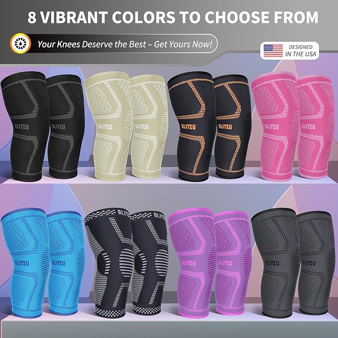 Knee Brace for Women & Men, 2 Pack Compression Knee Brace, Knee Support Sleeve for Pain Relief, Running, Workout, Sports, Knee Braces for ACL, Meniscus Tear, Arthritis and Injury Recovery Gray M