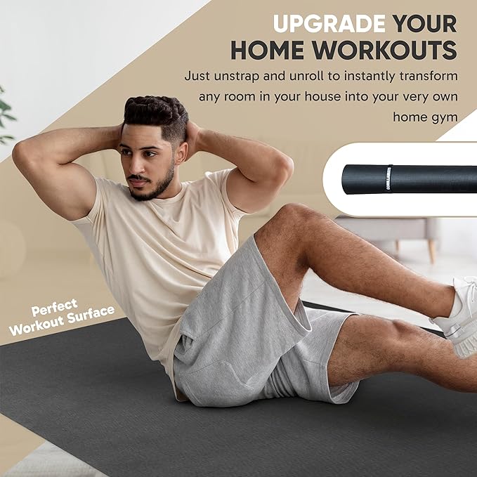 Gorilla Mats Premium Large Exercise Mat – 6x4', 7x4', x7x5', 8x4', 10x4' (1/4" Thick) Ultra Durable, Non-Slip, Workout Mat for Instant Home Gym Flooring – Great on Any Floor – Use With or Without Shoes