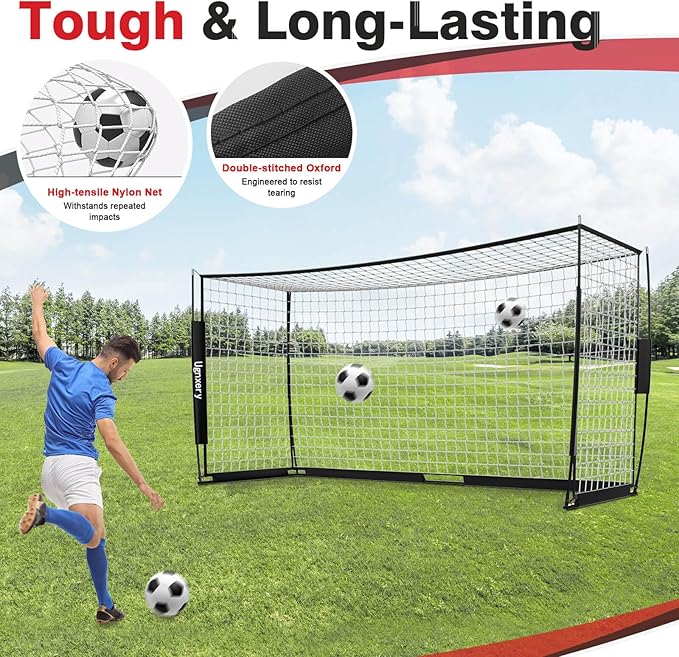 Portable Soccer Goal, Detachable 12x6 FT Soccer Goals Net for Backyard, Quick Setup Training Equipment with 1 Carry Bag, 1 Football, 12 Training Cones