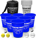 BucketBall | Team Color Edition | Combo Pack (Navy Blue/Silver): Original Yard Pong Game: Best Camping, Beach, Lawn, Outdoor, Family, Adult, Tailgate, Jumbo, Giant Game