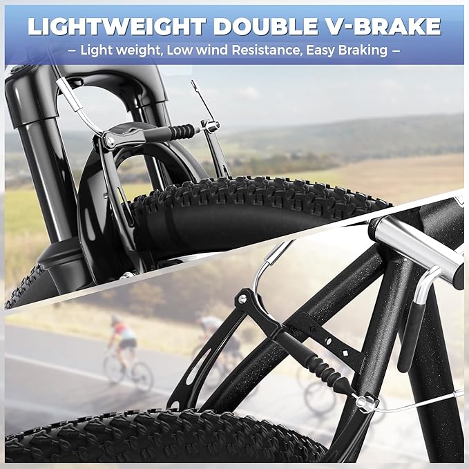 26 inch Mountain Bike with Lightweight Cycling Bicycles, Dual Disc/V Brake,Metal Frame Bicycle for Men and Women, Adult