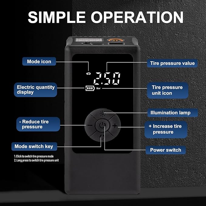 Tire Inflator Portable Air Compressor, 4000mAh Cordless Air Pump for Car Tires, 150 PSI Electric Bike Tire Pump with LED Light and Digital Pressure Gauge for Motorcycle, Auto, Ball, Bicycle