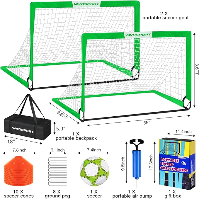 Kids Soccer Goals for Backyard Set - 2 of 4' x 3' Portable Soccer Goal Training Equipment, Pop Up Toddler Soccer Net with Soccer Ball, Soccer Set for Kids, Youth Outdoor Games, Sports, Play