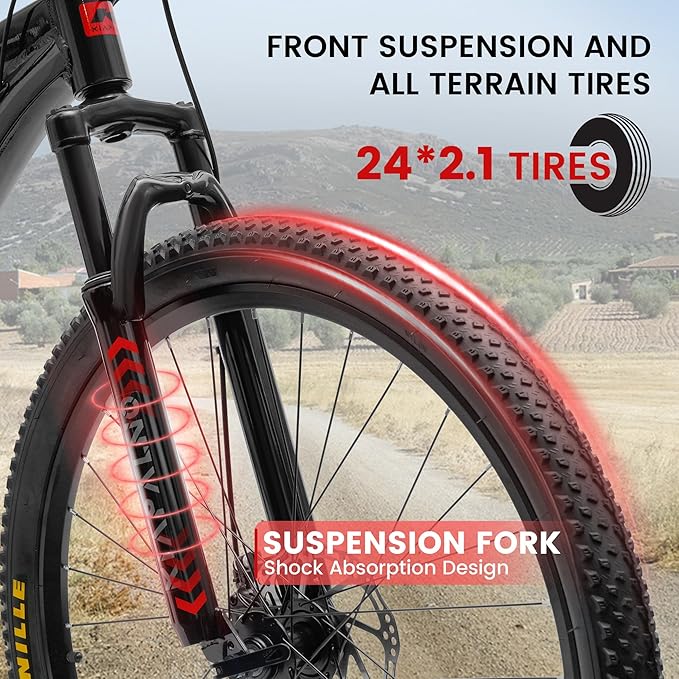 20 24 26 Inch Mountain Bike, 20 inch 7 Speeds Steel Kids Fat Tire Mountain Bike, 24 26 inch Aluminum Frame Boys Bike, Front Suspension Dual Disc Brake Teens Sport Bikes for Kids Boys Girls