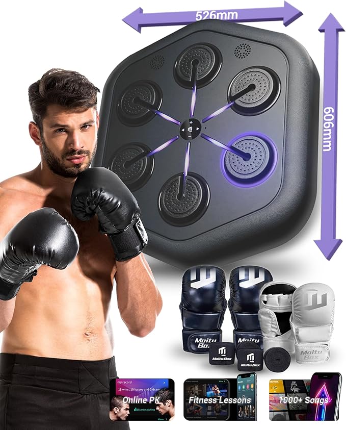 2025 Upgraded Smart Music Boxing Machine, Professional Online Boxing Lessons for Sculpting Fat Burning - 24H Standby, 160 Synced LED Lights, Wall-Mount Punching Bag for Home Gym