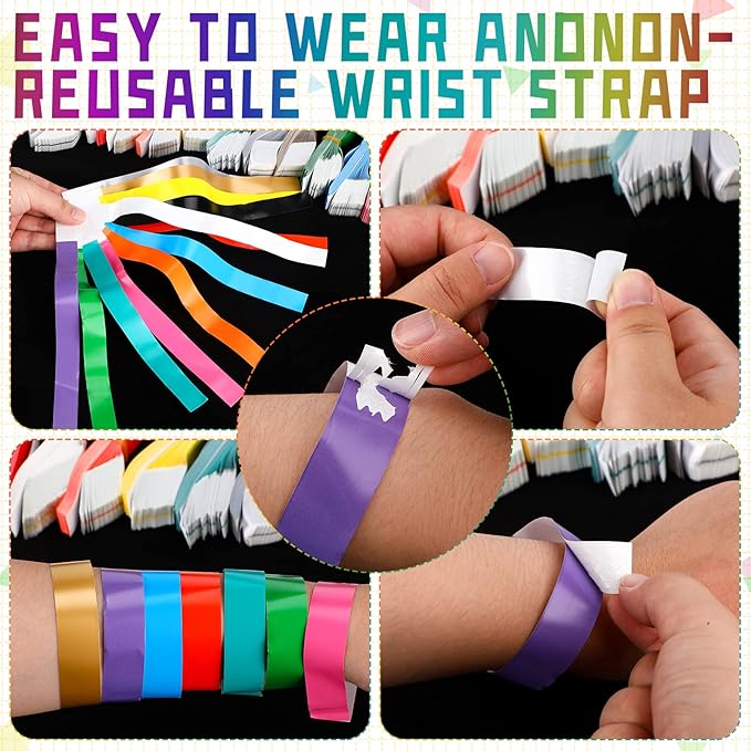 Tudomro 2400 Pack Neon Paper Wristbands Bulk - Waterproof, Lightweight, Adhesive - Concert, Events, Party for Hand Wrist Arm Identification(Fresh Colors)