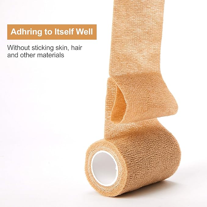 Self Adhesive Bandage Tape (3 Inches X 5 Yards), Elastic Cohesive Bandage Medical Wrap for First Aid, Sports, Wrist & Ankle (4 inch, Count, 12)