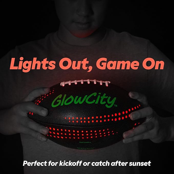 GlowCity Glow in The Dark Football - Size 3/6 Light Up Ball Gifts for Kids, Teens & Adults - Bright Football for Night Outdoor Games - Sports Birthday Gift Ideas for Boys Ages 6 7 8 9 10 11 12 13 14