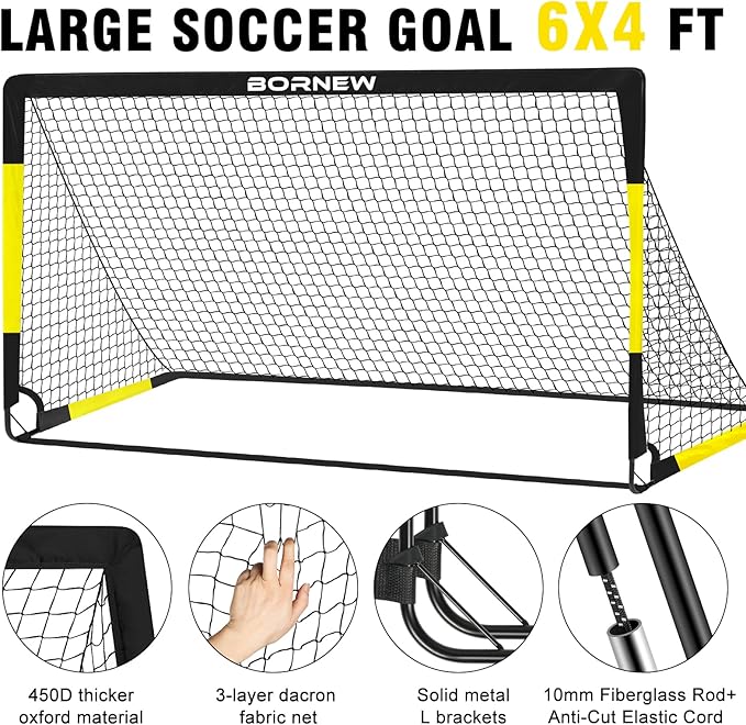 Kids Soccer Goal for Backyard Set - 2 Set of 7X5 / 6X4 ft Toddler Soccer Nets Training Equipment, Soccer Ball, Pop Up Portable Soccer Set for Kids and Youth Games and Training Goals Ages 3-16 Gift