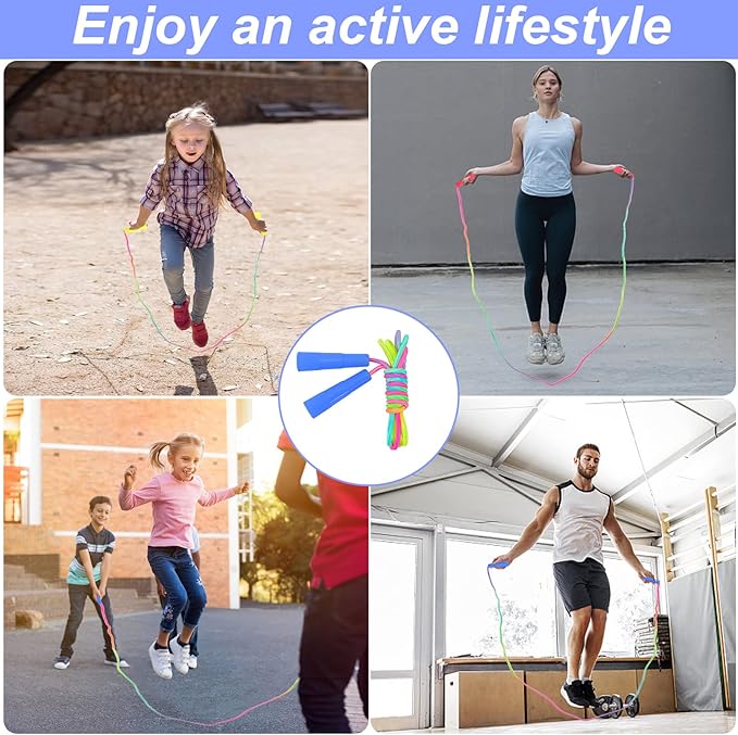 Kids Jump Rope,12 Pack Rainbow Jump Rope Set,7.2 Ft Adjustable Skipping Rope,Durable Jump Ropes with Plastic Handles,Vibrant Jumping Ropes for Outdoor Fun Exercise Fitness Activity Party Favors(12)