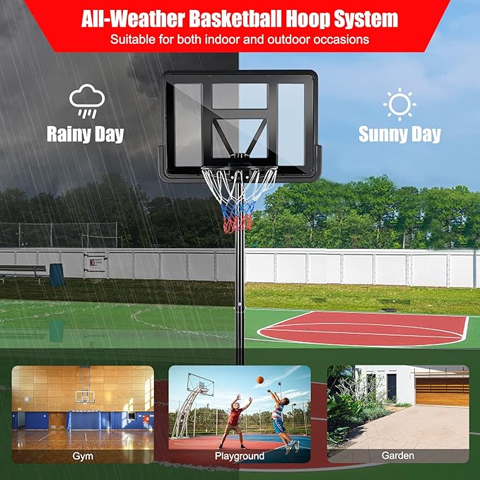 Goplus Portable Basketball Hoop, 4.25-10FT Height Adjustable, 44'' Shatterproof Backboard, 18" Basket Rim, Wheels, Basketball Goal for Adults Outdoor