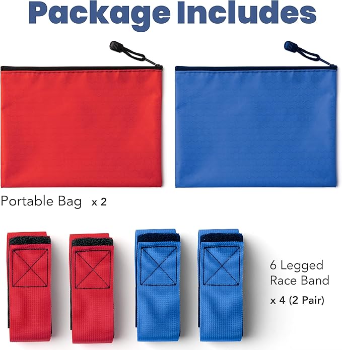Team Building Games 6 Legged Race Bands for Adults Perfect for Carnival, Field Day, Relay Race, Family Backyard Party Supplies (2pk, Blue & Red)