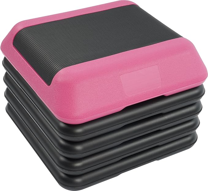 Fitvids Step Aerobic Platform, Exercise Step with 5 levels Adjustable Height, 4 Stackable Risers, Fitness Training Workout Stepper for Home Gym, Cardio Strength, Multiple Options