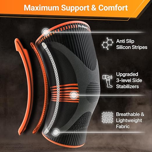 DR. BRACE ELITE Knee Brace with Size Stabilizer (2 Pack) Knee Brace for Women & Men, Workout, Sports, Daily Knee Compression Sleeve for Maximum Knee Pain Support & Fast Recovery (Mars, Medium)